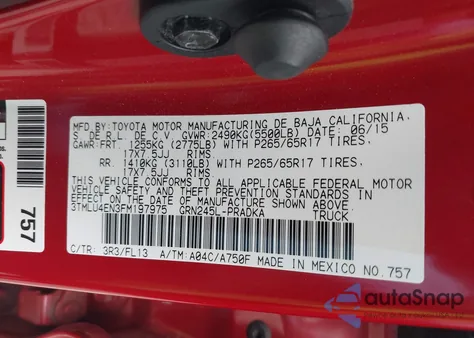 2015 Toyota Tacoma Base V6 z USA, uszkodzony, nr VIN 3TMLU4EN3FM197975